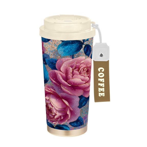 17 OZ Stainless Steel Vacuum Insulated Tumbler - Coffee Travel Mug Spill Proof with Lid Digital Art Roses