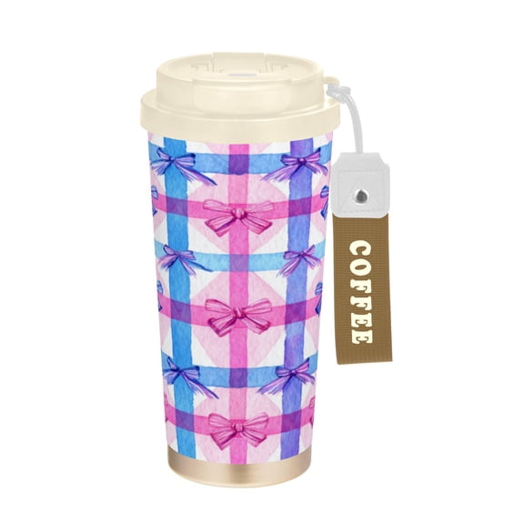 17 OZ Stainless Steel Vacuum Insulated Tumbler - Coffee Travel Mug Spill Proof with Lid Pink and Blue Bows
