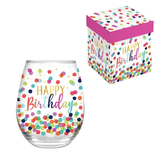 Stemless Glass w/ Gift Box, 17oz, Happy Birthday