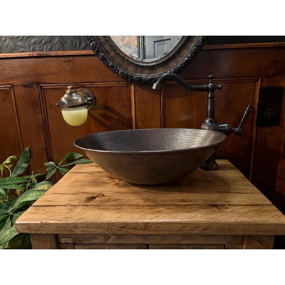 17" Oval Copper Bathroom Sink Rustic Design, Faucet Kt Included