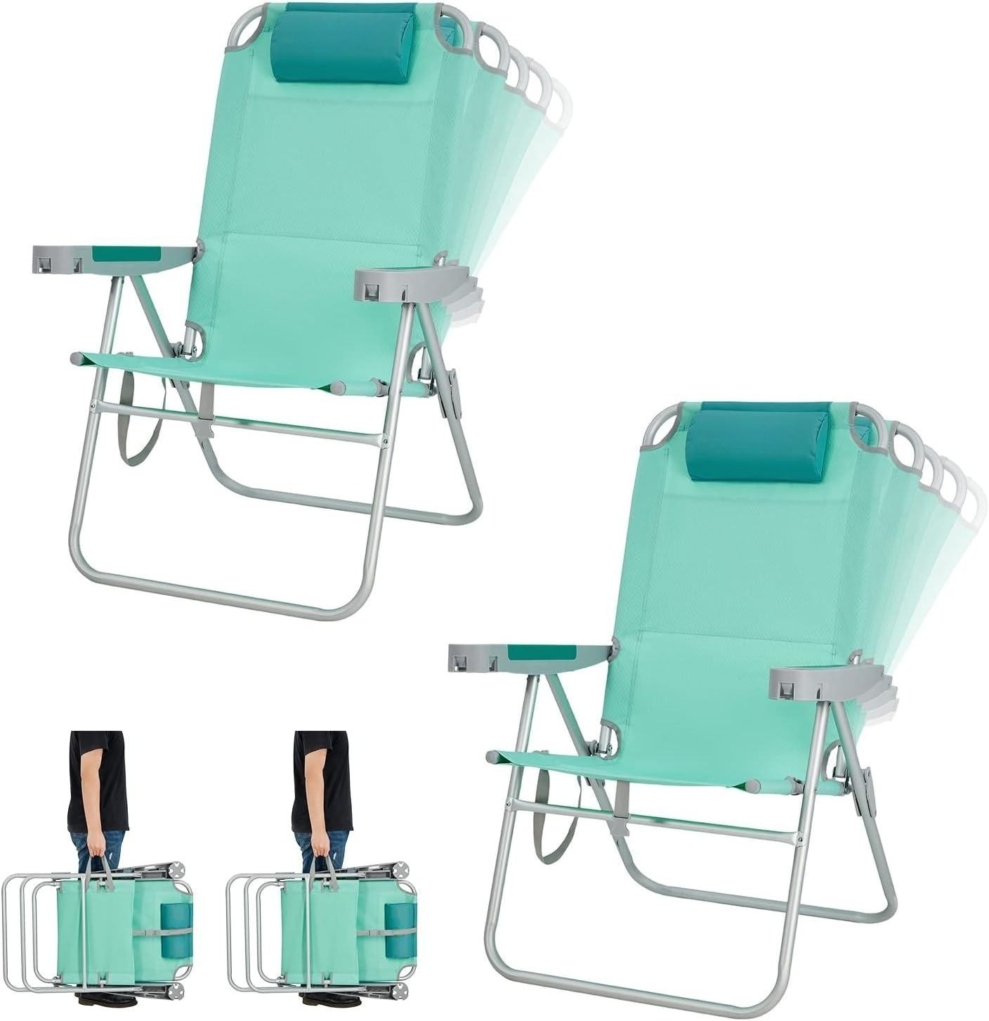 17 in Oversized Beach Chair, 5 Adjustable Reclining Folding Backpack