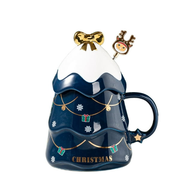 17 Oz Christmas Tree Shaped Coffee Cup Cute Ceramic Coffee Cup with Lid