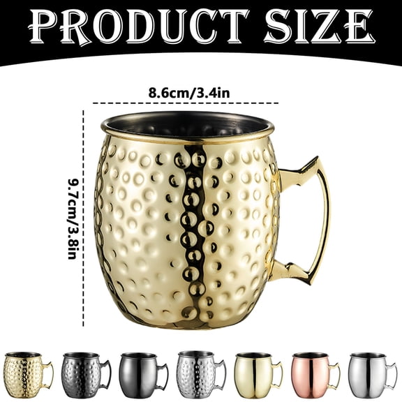 17 Oz Hammered Copper Plated Moscow Mule Mug, Stainless Steel Cocktail Cup With Brass Handle, Style K