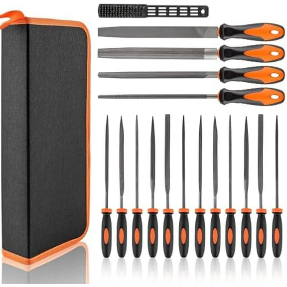 17 PCS Metal File Set Upgraded Hemicycle, Angle, Round, Flat & Needle Files for Plastic, Wood, Metal Projects - Alloy Steel Hand Tools with Storage Case$$Tools & Hardware Other