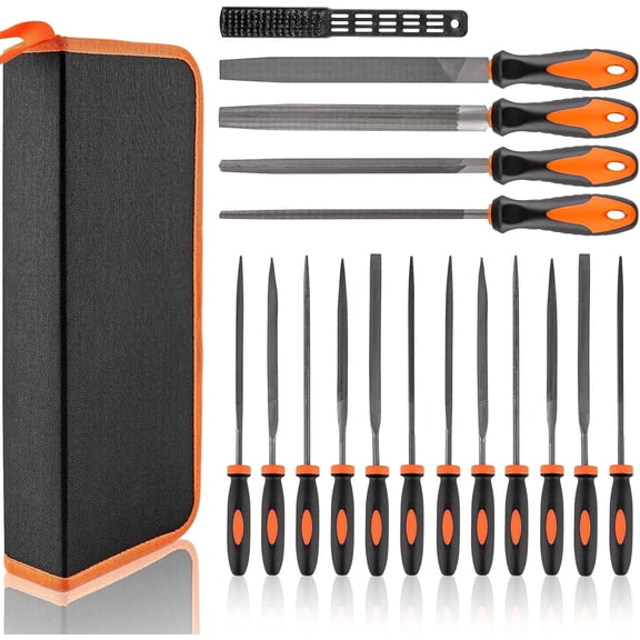 17 PCS Metal File Set Upgraded Hemicycle, Angle, Round, Flat & Needle Files for Plastic, Wood, Metal Projects - Alloy Steel Hand Tools with Storage Case