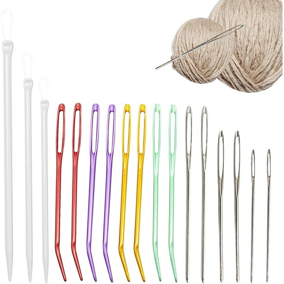 17 PCs Yarn Needle Large-Eye Blunt Needles for Yarn Aluminium Bent Tapestry Needle Colorful Weaving Needle Sets Sewing Needles for Knitting Crochet Wool Needles with Transparent Nylon Ring