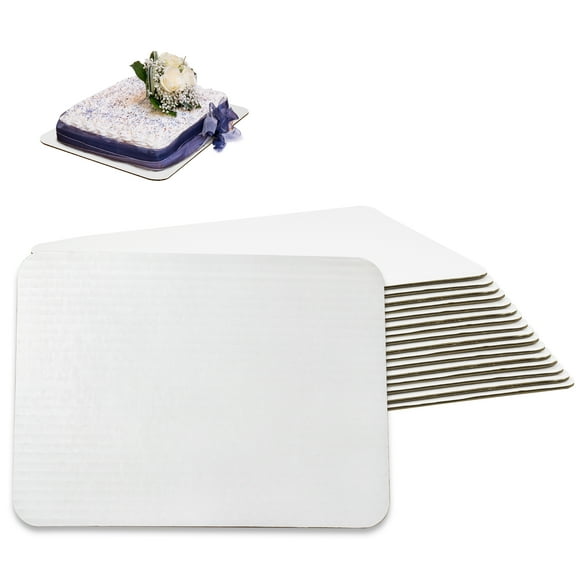[17 Pack] 14x10 Inch White Corrugated Cake Board - Laminated Rectangular Quarter Sheet, Scalloped Cardboard Base, Pizza, Desserts and Pastries Food Trays, Grease Proof and Moisture Resistant
