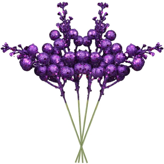 17 Pack Christmas Glitter Berries Stems, 7.8Inch Artificial Christmas Picks for Christmas Tree Ornaments, DIY Xmas Wreath, Crafts, Holiday and Home Decor (Light Purple)