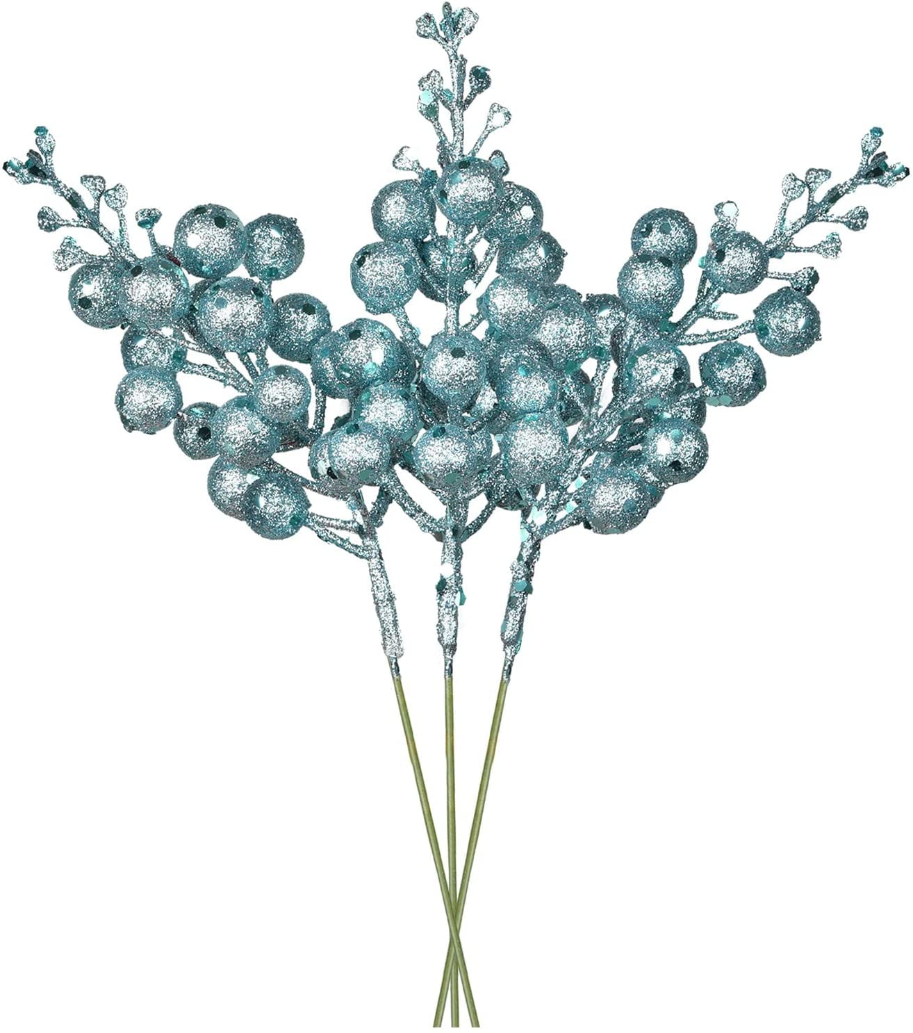 17 Pack Christmas Glitter Berries Stems, 7.8Inch Artificial Christmas Picks for Christmas Tree Ornaments, DIY Xmas Wreath, Crafts, Holiday and Home Decor (Light Purple)