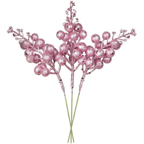 17 Pack Christmas Glitter Berries Stems, 7.8Inch Artificial Christmas Picks for Christmas Tree Ornaments, DIY Xmas Wreath, Crafts, Holiday and Home Decor (Light Purple)