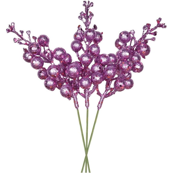 17 Pack Christmas Glitter Berries Stems, 7.8Inch Artificial Christmas Picks for Christmas Tree Ornaments, DIY Xmas Wreath, Crafts, Holiday and Home Decor (Light Purple)
