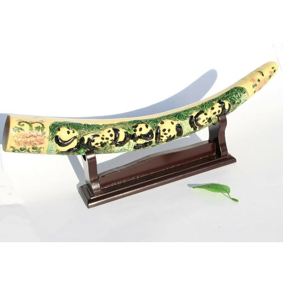 17" Panda Ivory Horn w holder Big Long Desk Room Feng Shui Display Antique Design G16926