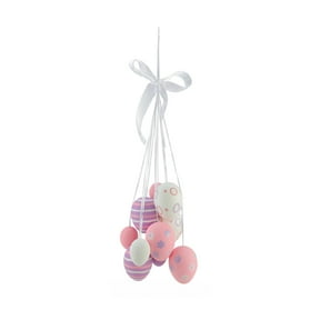 17" Pastel Pink Purple and White Floral Striped Spring Easter Egg Cluster Hanging Decoration