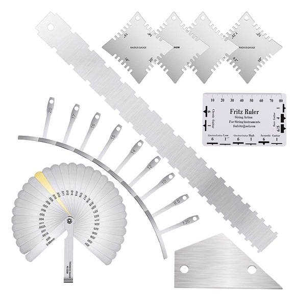 17 Pcs Guitar Luthier Tool Set, Stainless Steel Guitar Setup Measuring Kit with Radius Gauge String Action Gauge Neck Straightedge for Guitar Players, Summer Music Maintenance Accessories