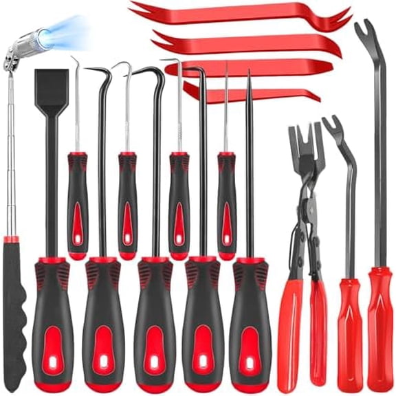 17 Pcs Pick and Hook Set with Trim Removal Tool, Clip Pliers, Fastener Remover,Scraper,and Magnetic Telescoping Tool Kit for Repair Automotive,Upholstery and Electronics Maintenance Pick Tools