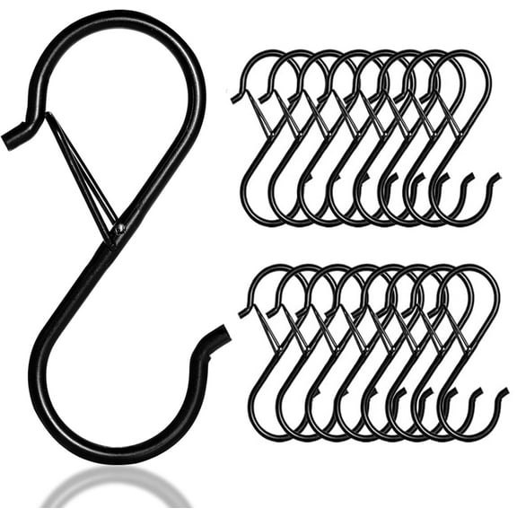 17 Pcs S Hooks for Hanging Safety Buckle, 3.5 Inch Metal S Shaped Locking Hooks for Colleague Dorm, Kitchen, Plants Pots Towels Bags