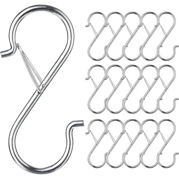 17 Pcs S Hooks for Hanging Safety Buckle, 3.5 Inch Metal S Shaped Locking Hooks for Colleague Dorm, Kitchen, Plants Pots Towels Bags
