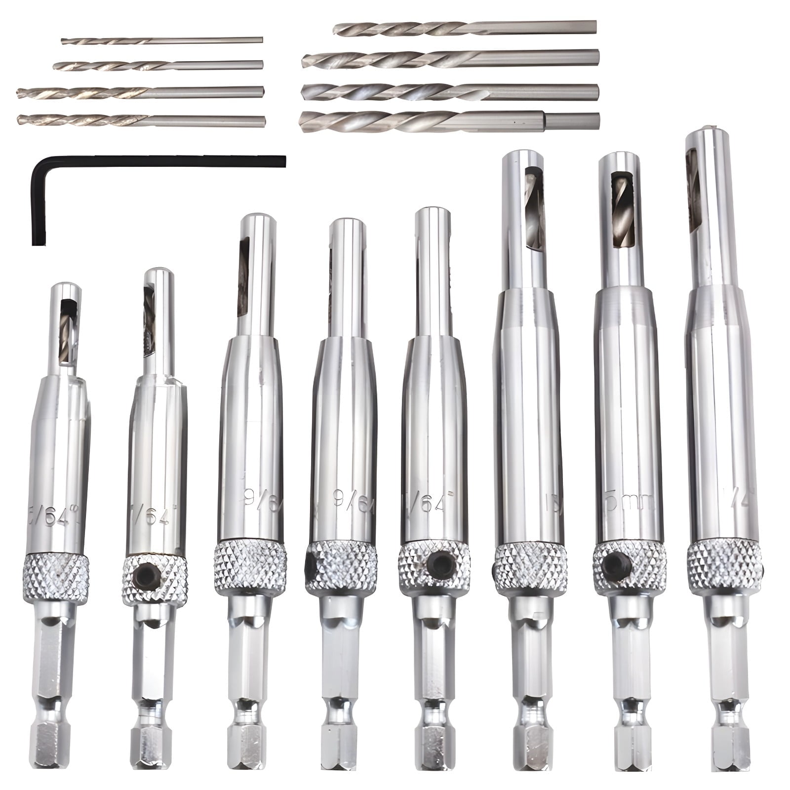 17 Pcs Self Centering Drill Bit Set, High Speed Steel Center Hinge Drill Bits, Woodworking Tools for Door Window Furniture Installation, 1/4 Inch Hex Shank Compatible