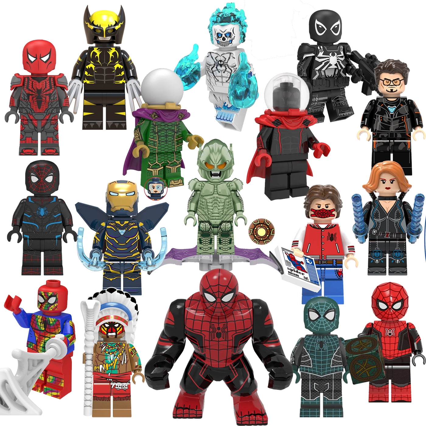 17 Pcs Spiderman Minifigures Building Blocks Set, 1.77-3.14 Inch ...