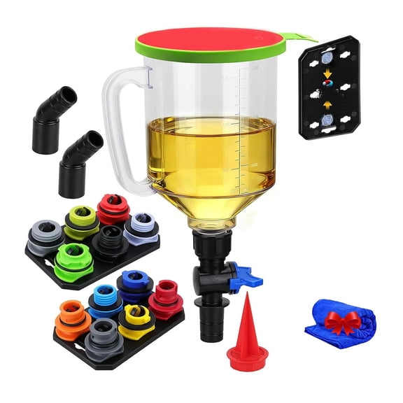 17 Pcs Universal Funnel Kit, Coolant Funnel Kit,Oil Funnel Kit,No Spill Oil Funnel and Coolant Funnel Set with 12 Adapters, Switch Valve, Magnetic Base, Extenders for Engine Oil Change, Cars