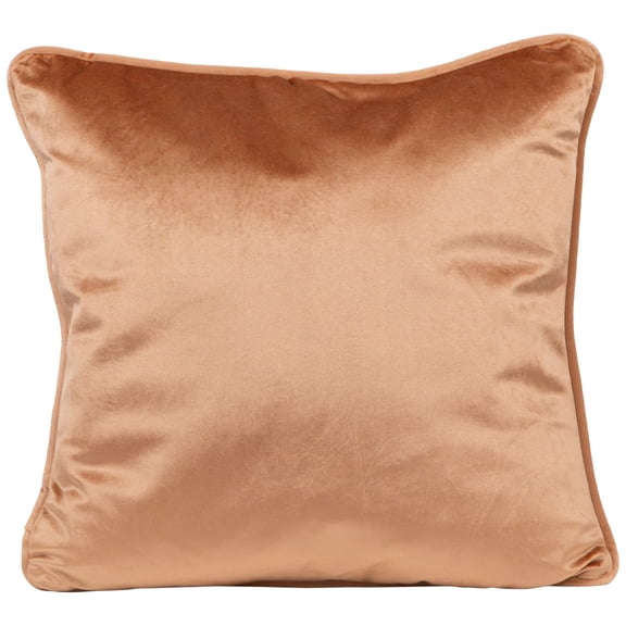 17" Peach Plush Velvet Square Throw Pillow With Piped Edging
