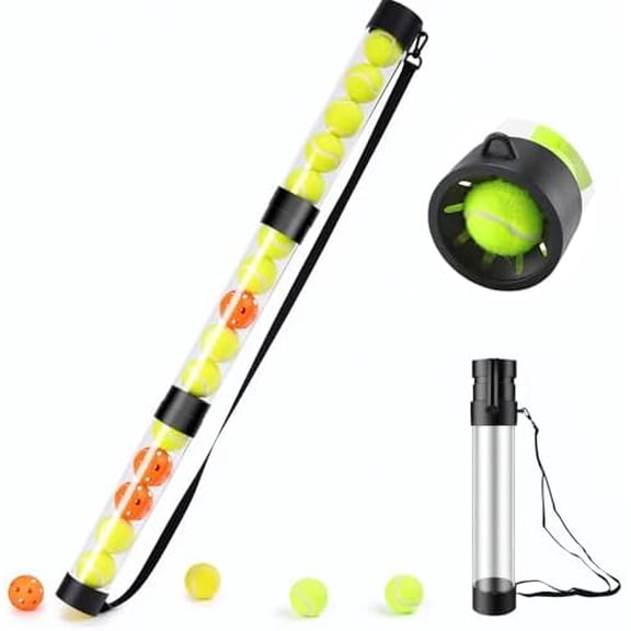 17 Pickleballs & 18 Tennis Picker Upper Collapsible No-Bend Retriever Tube with Shoulder Strap, Lightweight Portable for Indoor & Outdoor Court Practice$$Sport & Recreation Other