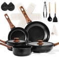 thumbnail image 1 of 17-Piece Aluminum Cookware Set, Black Non-Stick Pots and Pans Set with Assembled Handles - 5 Pots & 2 Lids, Compatible with Induction, Gas, Electric Stoves, Perfect for Home Kitchen Use​, 1 of 10