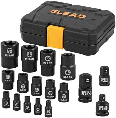 17-Piece Inverted E-Torx Socket Set - Premium Impact Cr-V Steel E4 - E24 Star Female Sockets for Impact Wrench 1/2 3/8 1/4 Drive Precision Torque Kit with Storage Case$$Tools & Hardware Other