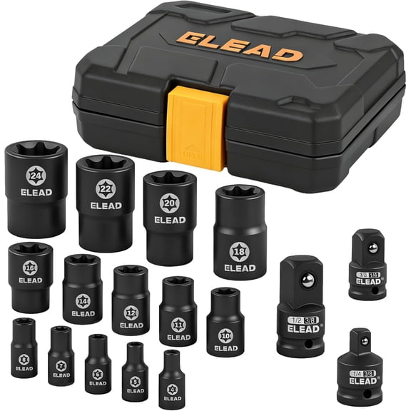 17-Piece Inverted E-Torx Socket Set - Premium Impact Cr-V Steel E4 - E24 Star Female Sockets for Impact Wrench 1/2 3/8 1/4 Drive Precision Torque Kit with Storage Case