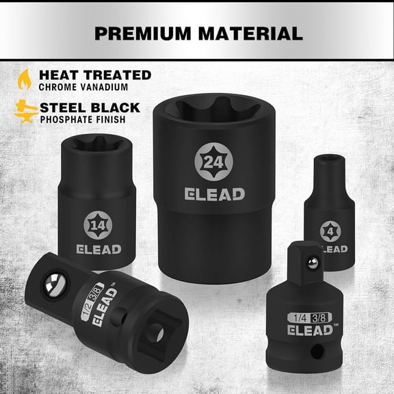 17-Piece Inverted E-Torx Socket Set - Premium Impact Cr-V Steel E4 - E24 Star Female Sockets for Impact Wrench 1/2 3/8 1/4 Drive Precision Torque Kit with Storage Case