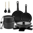 thumbnail image 1 of 17 Piece Non Stick Ceramic Cookware Set with Detachable Handle, Stackable Pots and Pans, Induction and Oven Safe, Cream White (Black), 1 of 17