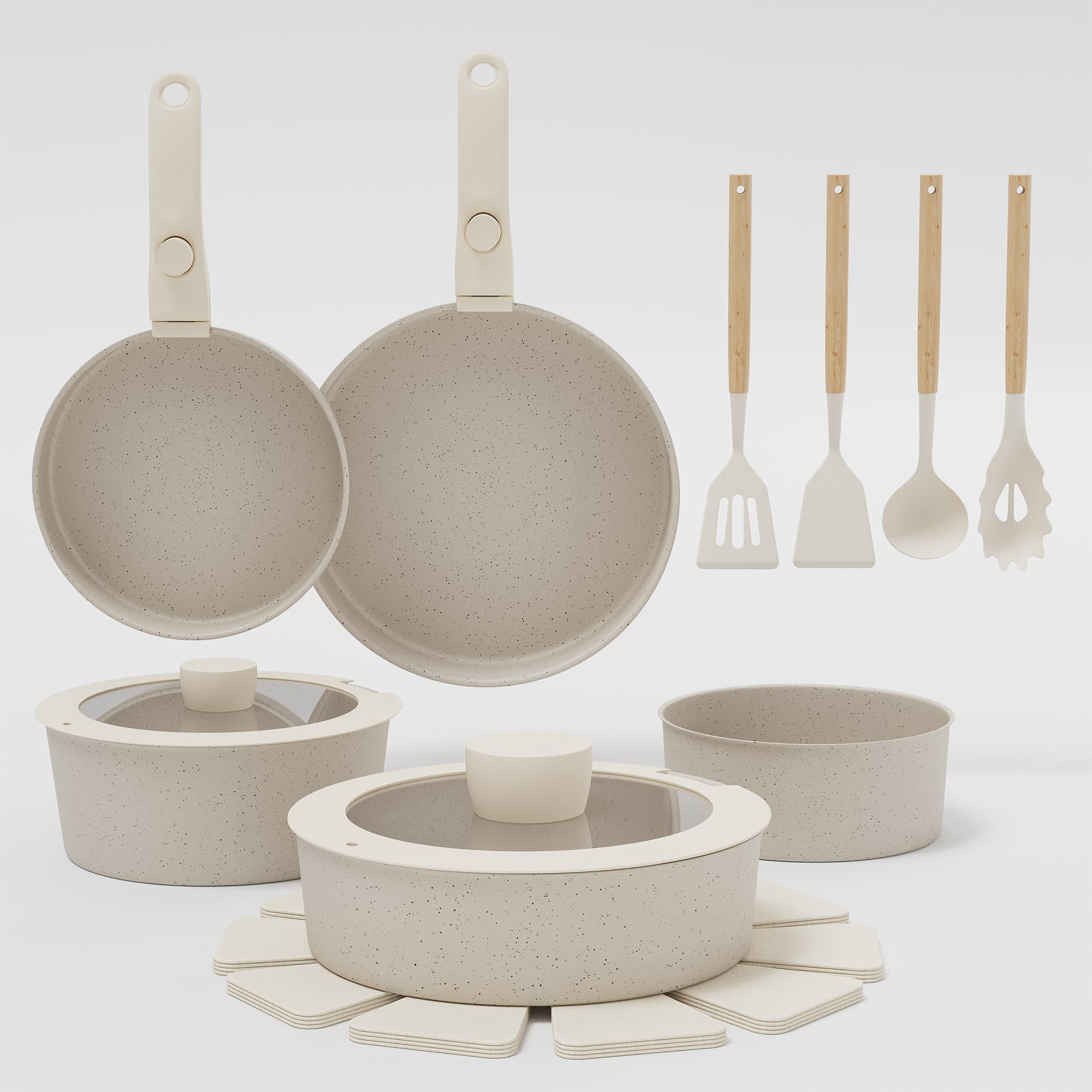 17-Piece Non-Stick Ceramic Cookware Set with Detachable Handles, PFAS ...