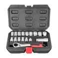 thumbnail image 1 of 17-Piece Pass Through Socket Set, 3/8" & 1/2" Dr. Universal Pass Thru Go Through Ratchet Socket Wrench Mechanics Tool Set for Hex, Square, E-Torx, Spline Fasteners, 1 of 5