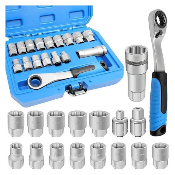 17-Piece Pass-Through Socket Set with Chrome Vanadium Steel Tools and Storage Case