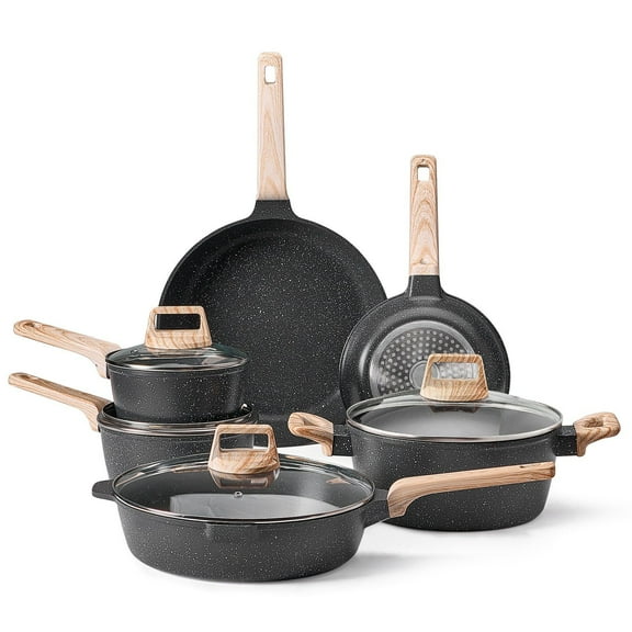17 Piece Pots and Pans Set Granite Coating Nonstick Cookware Kitchenware Induction Compatible Black