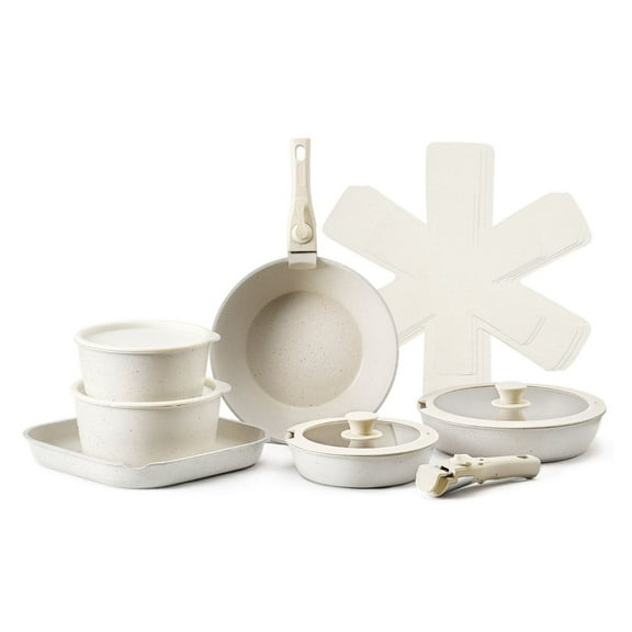 17 Piece Pots and Pans Set Granite Nonstick Cookware Set Induction White Kitchen