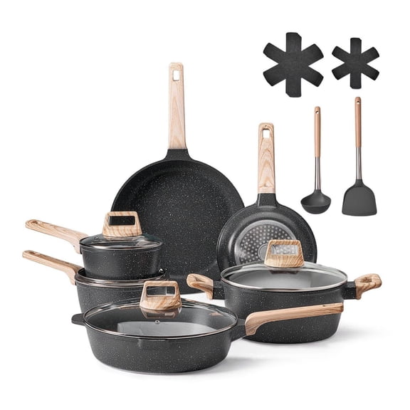 17 Piece Pots and Pans Set Granite Nonstick Kitchen Cookware Induction Black 6