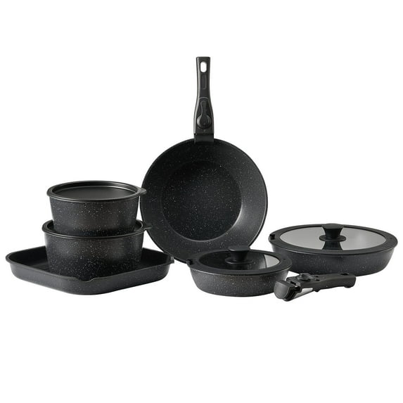17 Piece Pots and Pans Set Nonstick Granite Coating Kitchen Cookware Induction Compatible Black