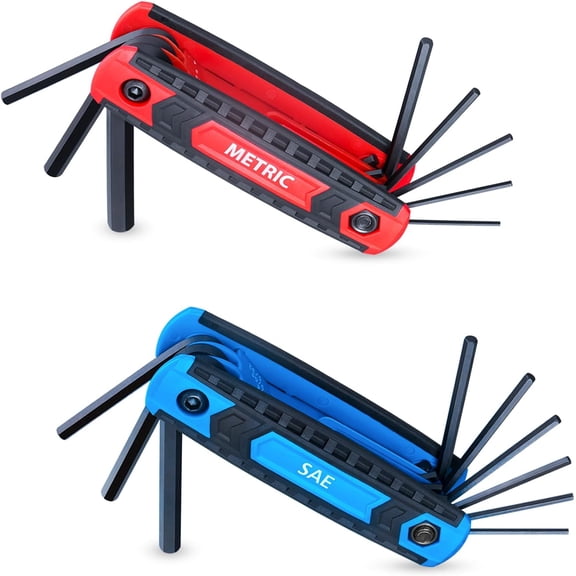 17-Piece Premium Folding Hex Key Wrench Set, Metric 1.5mm - 8mm, SAE 5/64” - 1/4” | Cr-V Steel, Precise and Chamfered Tips | 2 Pack All-Purpose Allen Wrench Tools with Portable and Compact Design