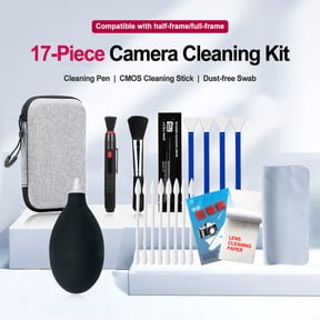 17-Piece Professional Camera Cleaning Kit with Storage Case, Lens & Sensor Cleaner with Air Blower, Brushes, Sensor Swabs, Microfiber Cloth & Lens Paper for DSLR, Mirrorless Cameras and Smartphones