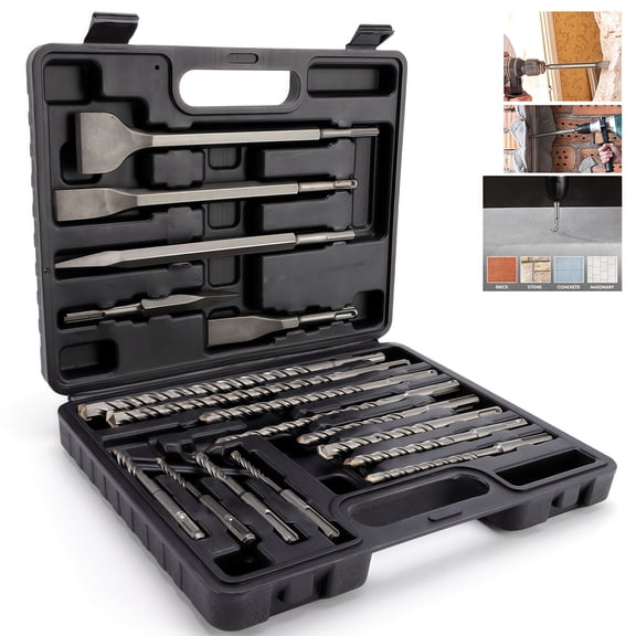 17-Piece SDS Plus Carbide Drill Bit & Chisel Set - Heavy-Duty Masonry Kit with Case