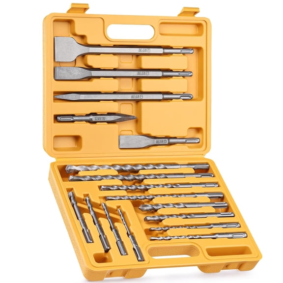17-Piece SDS Plus Rotary Hammer Drill Bits and Chisel Set, YG8C Carbide Tips, SDS Plus Bits, Masonry Drill Bit Set for Concrete, Brick and Stone, with Storage Case, Ideal Tool for DIY, Home
