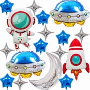 17-Piece Space-Themed Balloon Set - Colorful Astronaut, Rocket, UFO, Moon & Star Balloons for Kids' Birthday Parties
