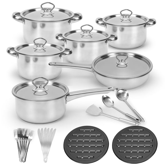 17 Piece Stainless Steel Cookware Set, Pots and Pans Set with Lids Non Toxic, Kitchen Induction Cookware with Utensil Sets For Oven & Dishwasher ,Heavy Premium Kitchen Cooking