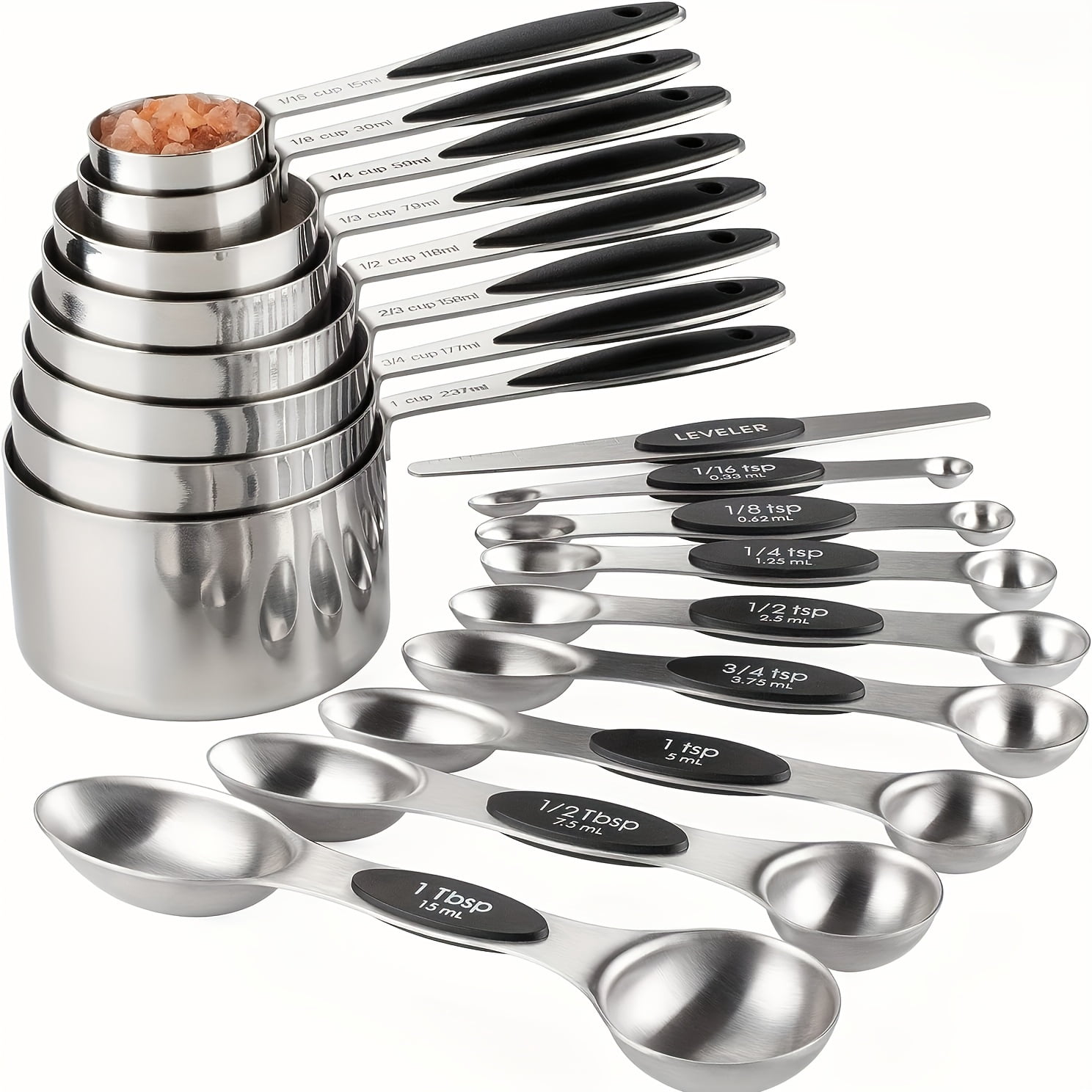 17-Piece Stainless Steel Measuring Cup and Spoon Set with Colorful ...