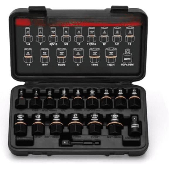 17 Pieces 3/8" Drive Bolt Biter Impact Extraction Socket Set,Stripped Bolt Remover Nut Extractor Socket Set for Damaged, Frozen, Rusted, Rounded-Off Bolts,CR-MO Steel$$Tools & Hardware Other