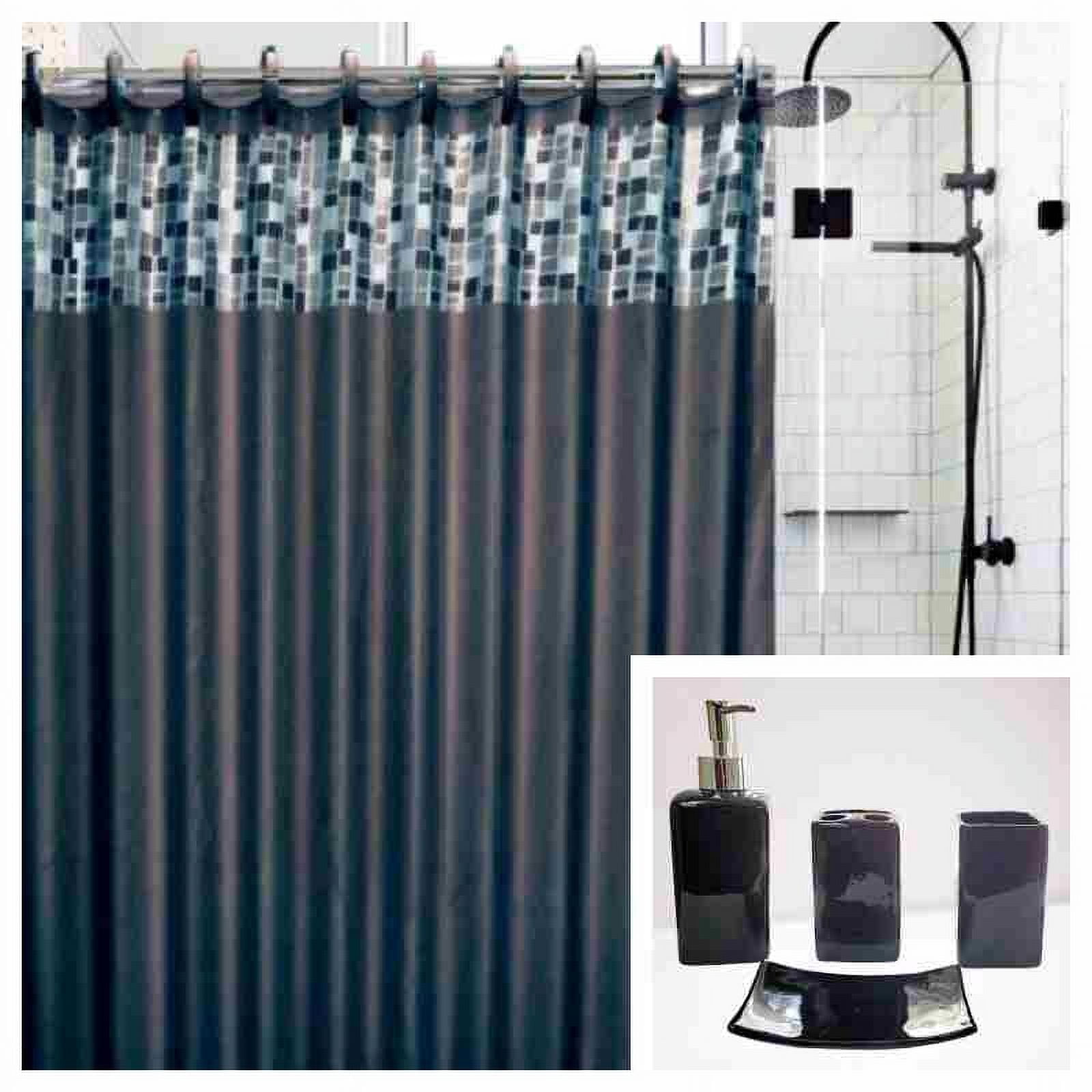 17 Pieces Bathroom Complete Set Shower Curtain with Hooks and Ceramic Accessories Set ( Mosaic Black )