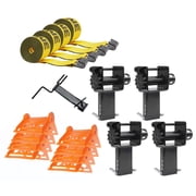 17 Pieces Flatbed Tie Down Kit - 4 Kinedyne Winch Strap 4" x 30, 1 Winch Strap Winder, 8 Plastic Corner Protectors, 4 Stake Pocket Winch | Trailer Tie Down System & Accessories
