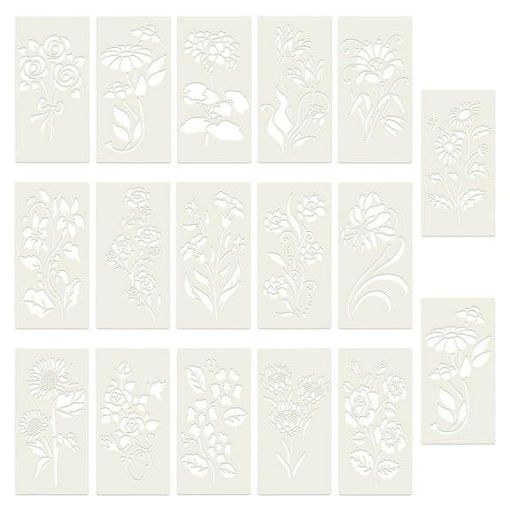 17 Pieces Flower Stencils, Plastic Reusable Floral Stencils for Crafts, Wildflower Wall Painting Template for Wood Drawing Paint Art DIY Canvas Fabric