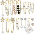 thumbnail image 1 of 17 Pieces Pearl Brooch Pins Sweater Shawl Clips Faux Pearl Rhinestones Collar Safety Pin for Women Clothing Dresses Decoration Accessories, 1 of 6